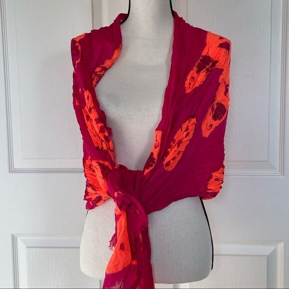 Fuchsia/Bright Pink and Orange Butterfly Scarf - Picture 5 of 10